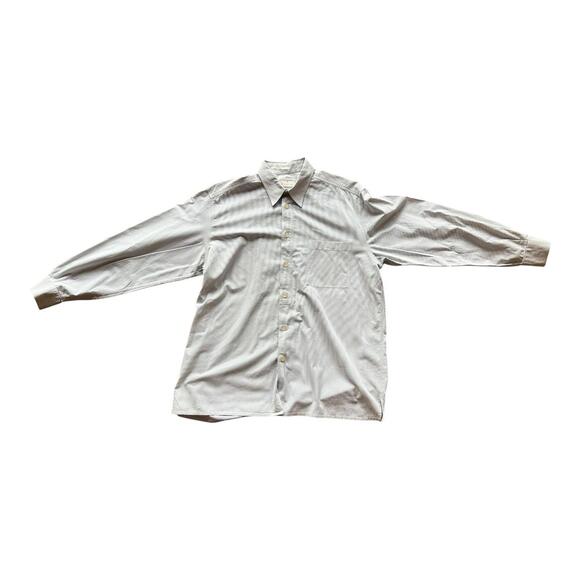 Ermenegildo Zegna Mens Shirt Size XL White Blue Striped Textured Button Up - Picture 1 of 11